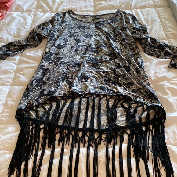 Ivory Love Paisley Black/Grey Top with Fringe Bottom L - Picture 6 of 9